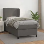 Pat box spring cu saltea, gri, 90x190 cm, piele ecologică GartenMobel Dekor