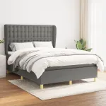 Pat box spring cu saltea, gri închis, 140x200 cm, textil GartenMobel Dekor