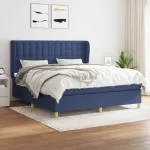 Pat continental cu saltea, albastru, 160x200cm, material textil GartenMobel Dekor