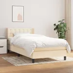 Pat box spring cu saltea, crem, 90x200 cm, textil GartenMobel Dekor