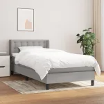 Pat box spring cu saltea, gri deschis, 100x200 cm, textil GartenMobel Dekor