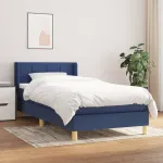 Pat box spring cu saltea, albastru, 100x200 cm, textil GartenMobel Dekor