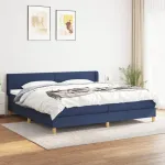 Pat box spring cu saltea, albastru, 200x200 cm, textil GartenMobel Dekor