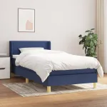 Pat box spring cu saltea, albastru, 90x190 cm, textil GartenMobel Dekor