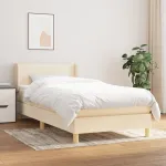 Pat box spring cu saltea, crem, 90x190 cm, textil GartenMobel Dekor