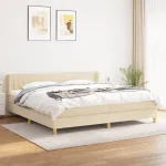 Pat box spring cu saltea, crem, 200x200 cm, textil GartenMobel Dekor