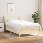 Pat box spring cu saltea, crem, 90x200 cm, textil GartenMobel Dekor
