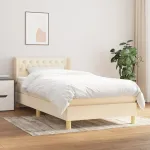 Pat box spring cu saltea, crem, 90x200 cm, textil GartenMobel Dekor