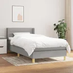Pat box spring cu saltea, gri deschis, 100x200 cm, textil GartenMobel Dekor