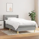 Pat box spring cu saltea, gri deschis, 90x200 cm, textil GartenMobel Dekor
