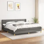 Pat box spring cu saltea, gri închis, 200x200 cm, textil GartenMobel Dekor