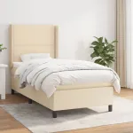 Pat box spring cu saltea, crem, 100x200 cm, textil GartenMobel Dekor