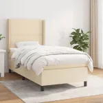 Pat box spring cu saltea, crem, 90x190 cm, textil GartenMobel Dekor