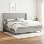 Pat box spring cu saltea, gri deschis, 200x200 cm, textil GartenMobel Dekor