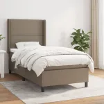 Pat box spring cu saltea, gri taupe, 100x200 cm, textil GartenMobel Dekor