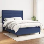 Pat box spring cu saltea, albastru, 140x200 cm, textil GartenMobel Dekor
