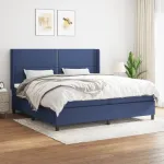 Pat box spring cu saltea, albastru, 200x200 cm, textil GartenMobel Dekor