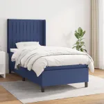 Pat box spring cu saltea, albastru, 90x190 cm, textil GartenMobel Dekor