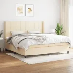 Pat box spring cu saltea, crem, 200x200 cm, textil GartenMobel Dekor