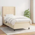Pat box spring cu saltea, crem, 90x190 cm, textil GartenMobel Dekor