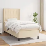 Pat box spring cu saltea, crem, 90x200 cm, textil GartenMobel Dekor