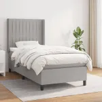 Pat box spring cu saltea, gri deschis, 100x200 cm, textil GartenMobel Dekor