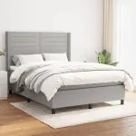 Pat box spring cu saltea, gri deschis, 140x190 cm, textil GartenMobel Dekor