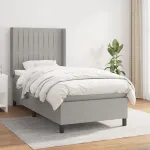 Pat box spring cu saltea, gri deschis, 90x190 cm, textil GartenMobel Dekor