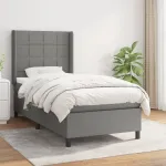 Pat box spring cu saltea, gri închis, 100x200 cm, textil GartenMobel Dekor