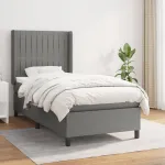 Pat box spring cu saltea, gri închis, 100x200 cm, textil GartenMobel Dekor