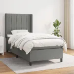 Pat box spring cu saltea, gri închis, 80x200 cm, textil GartenMobel Dekor
