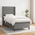 Pat box spring cu saltea, gri închis, 90x200 cm, textil GartenMobel Dekor