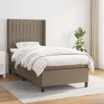 Pat box spring cu saltea, gri taupe, 100x200 cm, textil GartenMobel Dekor