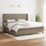 Pat box spring cu saltea, gri taupe, 200x200 cm, textil GartenMobel Dekor