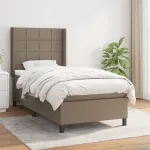 Pat box spring cu saltea, gri taupe, 90x190 cm, textil GartenMobel Dekor
