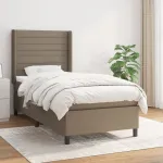 Pat box spring cu saltea, gri taupe, 90x190 cm, textil GartenMobel Dekor
