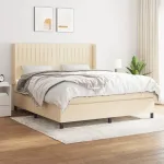 Pat box spring cu saltea, crem, 160x200 cm, material textil GartenMobel Dekor