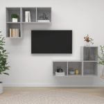 Dulapuri TV suspendate, 4 buc, gri beton, lemn prelucrat GartenMobel Dekor