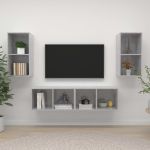 Dulapuri TV suspendate, 4 buc, gri beton, lemn prelucrat GartenMobel Dekor