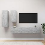 Set de dulapuri TV, 4 piese, gri beton, lemn prelucrat GartenMobel Dekor