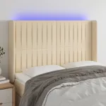 Tăblie de pat cu LED, crem, 147x16x118/128 cm, textil GartenMobel Dekor