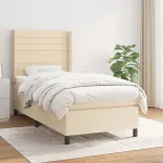 Pat box spring cu saltea, crem, 100x200 cm, textil GartenMobel Dekor