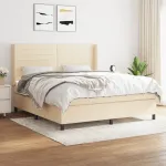 Pat box spring cu saltea, crem, 160x200 cm, material textil GartenMobel Dekor