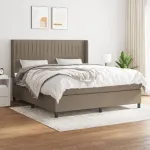 Pat continental cu saltea, gri taupe, 180x200 cm, textil GartenMobel Dekor
