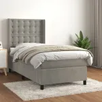 Pat box spring cu saltea, gri deschis, 100x200 cm, catifea GartenMobel Dekor