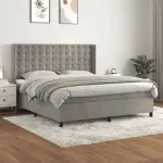 Pat box spring cu saltea, gri deschis, 160x200 cm, catifea GartenMobel Dekor
