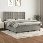 Pat box spring cu saltea, gri deschis, 180x200 cm, catifea GartenMobel Dekor