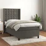 Pat box spring cu saltea, gri închis, 100x200 cm, catifea GartenMobel Dekor