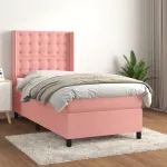 Pat box spring cu saltea, roz, 100x200 cm, catifea GartenMobel Dekor