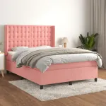 Pat box spring cu saltea, roz, 140x200 cm, catifea GartenMobel Dekor